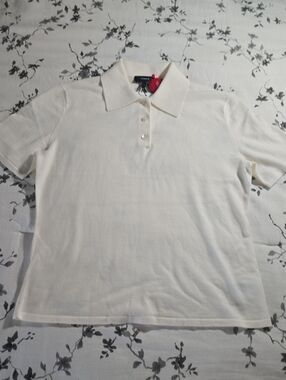 NWT, Theory Women's Cream Short-Sleeve Polo Top, Sz M